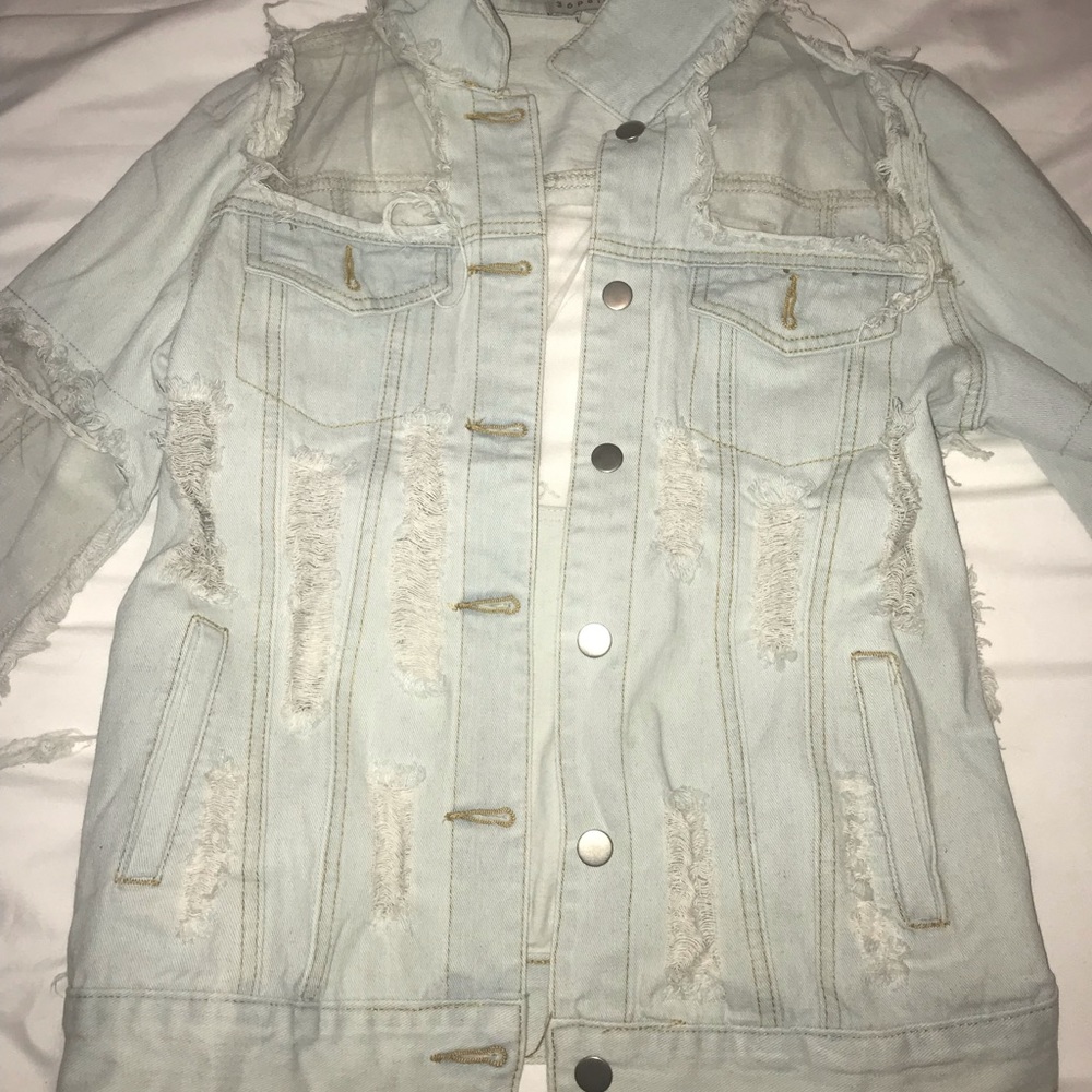Fashion Nova Blue Distress Denim Jean Jacket